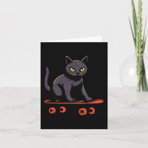 Cartão Gato Preto Engraçado Andando de Skate Retro Pregui