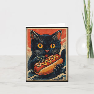 Cartão Gato Preto Engraçado Comendo Cachorro Quente Japon