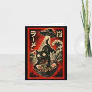 Cartão Gato Preto Engraçado Ramen Alien Ufo Abdução Japon