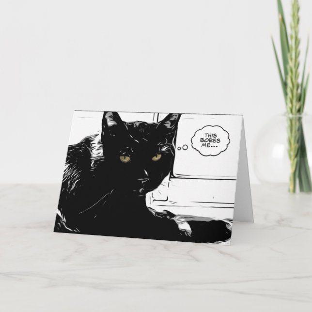 Cartão gato preto está entediado (Frente)