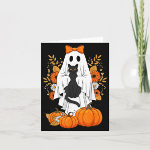 Cartão Gato Preto Fantasma Abóbora Fofo Outono Halloween