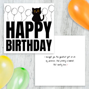 Cartão Gato Preto Feliz Aniversário Preto e Branco Engraç
