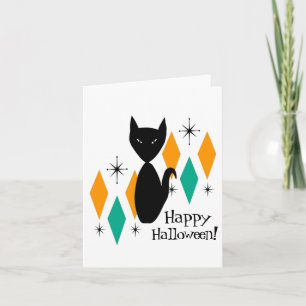 Cartão Gato Preto Feliz Halloween em Estilo Moderno de Me