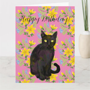 Cartão gato preto floral