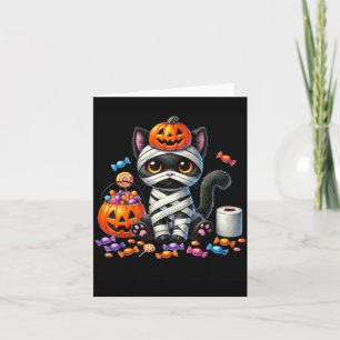 Cartão Gato Preto Fofo de Halloween Abóbora Doces ou Trav
