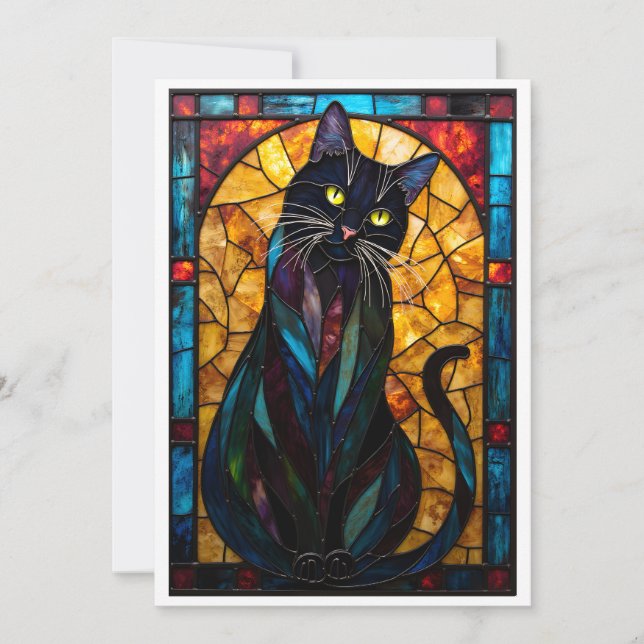 Cartão Gato Preto Fofo de Vidro Estampado Estilo Flat (Frente)