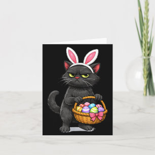 Cartão Gato Preto Fofo Vestido de Coelho da Páscoa Coelho
