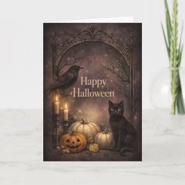 Cartão Gato Preto Gótico de Halloween