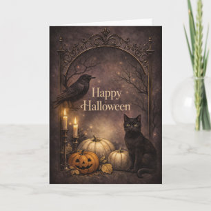 Cartão Gato Preto Gótico de Halloween