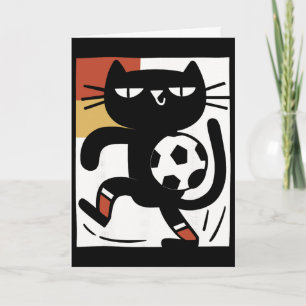 Cartão Gato Preto Jogando Futebol Cartoon Engraçado de Pé