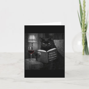 Cartão Gato Preto Lendo Livro Foto de Gato Retro Divertid