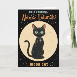 Cartão Gato Preto Lunar Futurista Atômico com texto