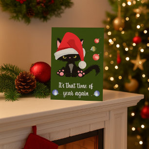 Cartão Gato Preto Mal-Humorado Natal Divertido