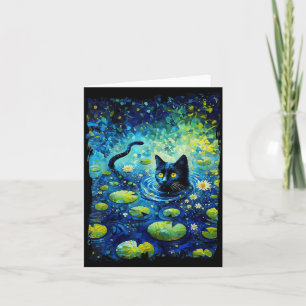 Cartão Gato Preto Monet Gato Lírio-d'água