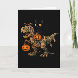 Cartão Gato Preto Montando Múmia T-Rex – Dino Fofo de Hal