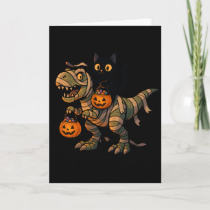 Cartão Gato Preto Montando Múmia T-Rex – Dino Fofo de Hal