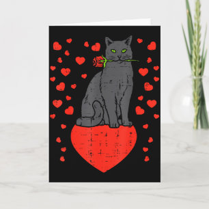 Cartão Gato Preto Mordendo Corações de Rosa Dia dos Namor