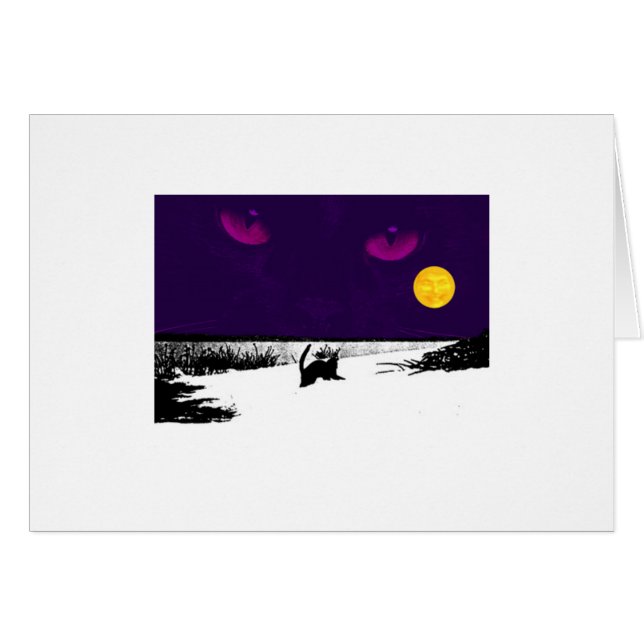 Cartão Gato preto na Lua cheia (Frente Horizontal)