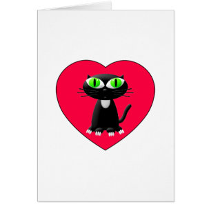 Cartão Gato Preto No Coração Vermelho