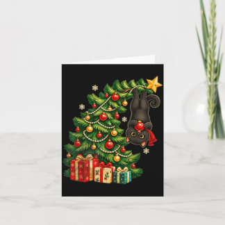 Cartão Gato preto pendurado na árvore de Natal animal de