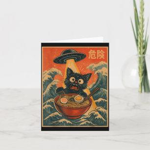 Cartão Gato Preto Ramen Alien Ufo Divertido Japonês Kawai