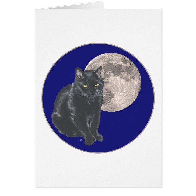 Cartão Gato Preto Sob a Lua Cheia (Frente)