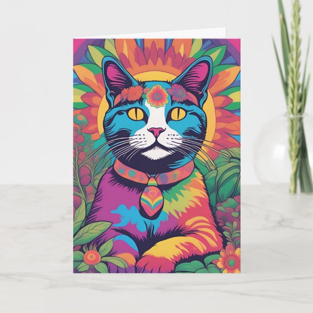 Cartão Gato Psicodélico (Frente)
