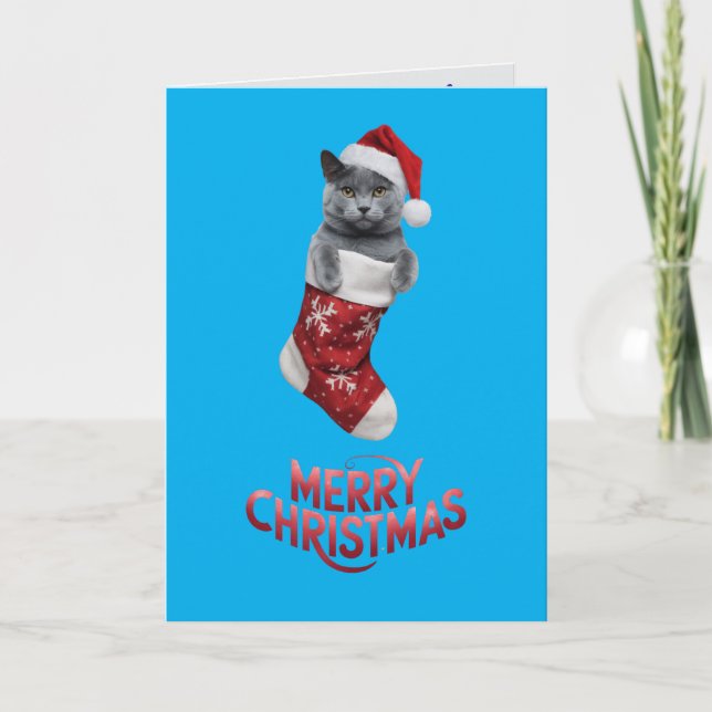 Cartão Gato Russo Azul Natal Fofo  (Frente)