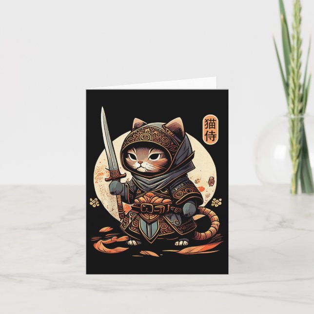 Cartão Gato Samurai Cat Tattoo Kawaii Ninja (Frente)