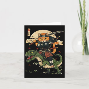 Cartão Gato Samurai Vintage Dinossauro Arte Japonesa Gráf