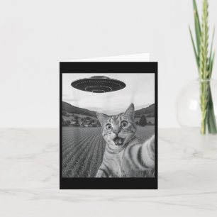 Cartão Gato Selfie Com Alienígena Ufo Engraçado Alienígen