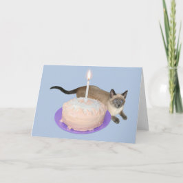 Cartão Gato Siamês com Bolo de Aniversário