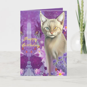 Cartão Gato Siamês de olhos estranhos em Feliz Aniversári