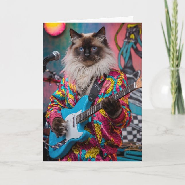 Cartão Gato Siamês Engraçado Rocker (Frente)