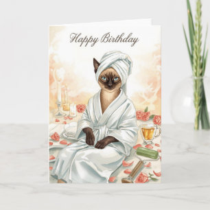 Cartão Gato Siames no Aniversário do Spa