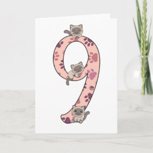 Cartão Gato Siamês Nono Aniversário Para Crianças Cats Ca
