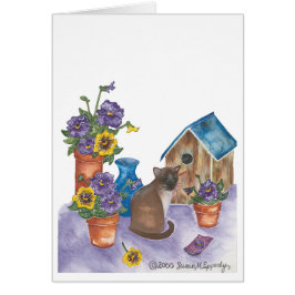 Cartão Gato siamês Pansies Watercolor "Anthony"