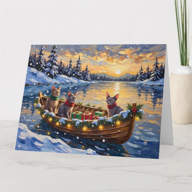 Cartão Gato Sphynx Barco de Natal Feriado (Frente)