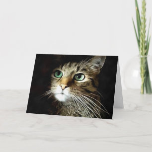 Cartão Gato Tabby Com Olhos Verdes Isolado No Preto