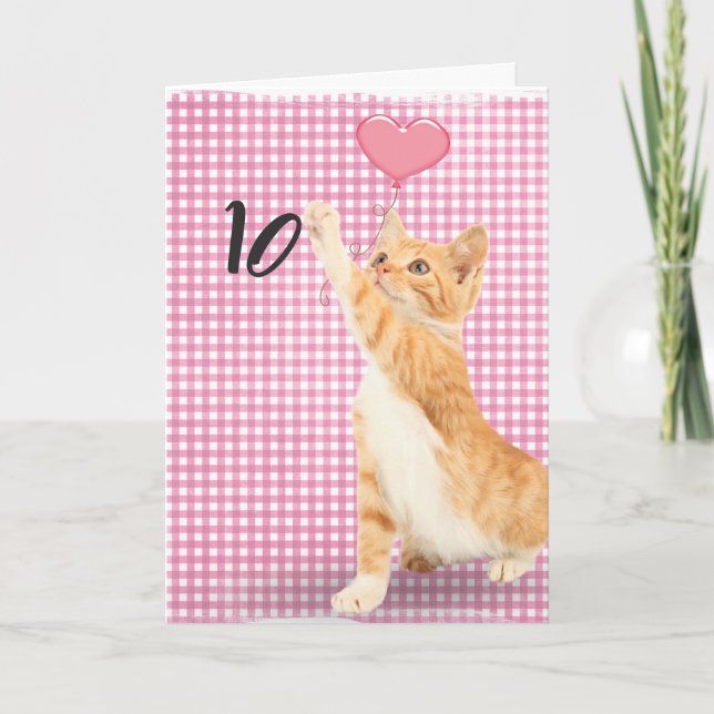 Cartão gato tabby de 10º aniversário (Frente)