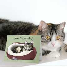 Gato Tabby Fofo Dia das Mães Verde