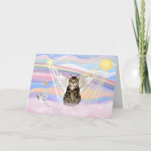 Cartão Gato Tigre Tabby Anjo nas Nuvens (Frente)