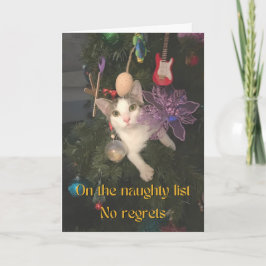 Cartão Gato travesso na árvore de Natal