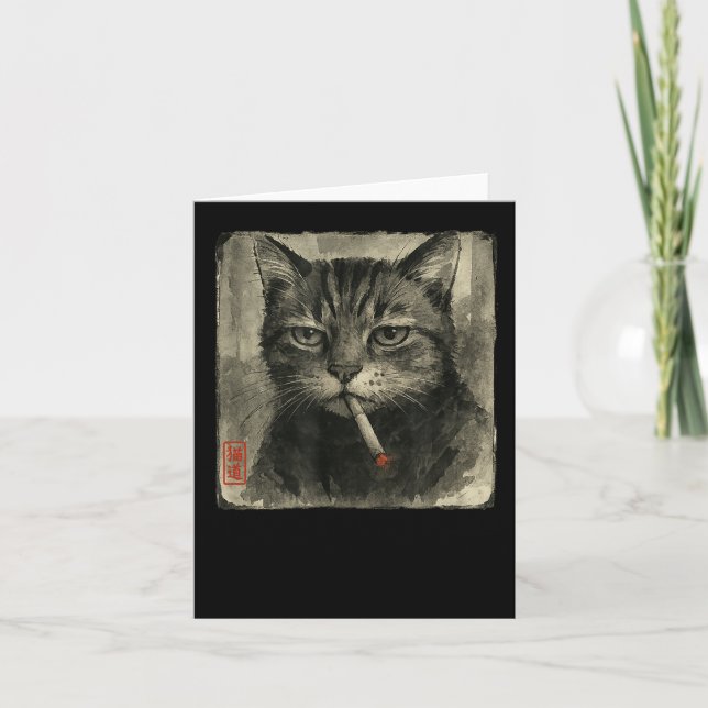 Cartão Gato Triste Engraçado Fumando Cigarro Meme Amante  (Frente)