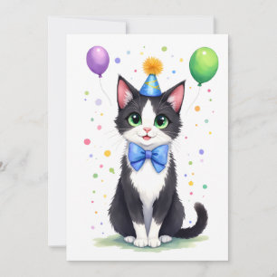 Cartão Gato Tuxedo Fofo com Gravata Borboleta Feliz Anive