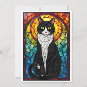Cartão Gato Tuxedo Preto Branco Estilo Vidro Colorido Fla