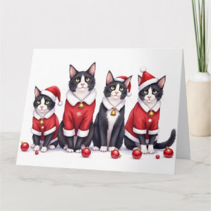 Cartão Gato Tuxedo Vestido de Natal Chapéu de Papai Noel