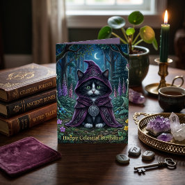 Cartão Gato Tuxedo Whimsigoth Aniversário Dark Academia