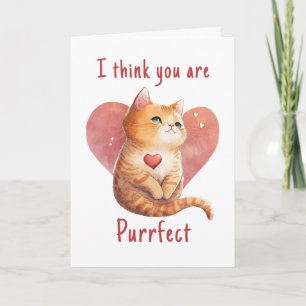 Cartão Gato vermelho fofo amor trocadilho divertido Dia d