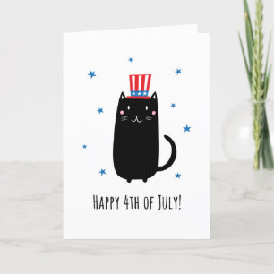 Cartão Gato vestindo um chapéu patriótico, Feliz 4 de j